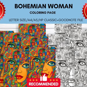 Bohemian Woman Coloring Pages - Adults And Kids Coloring Book, Digital Coloring Sheets, Instant Download, Printable PDF File.