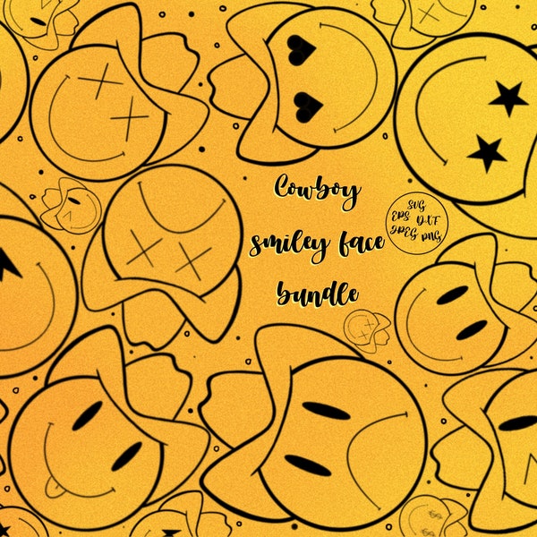 Cowboy Smiley Face svgs for cricut, Tshirt designs and smiley face stickers, Emotions svg, dxf, eps, png, jpeg