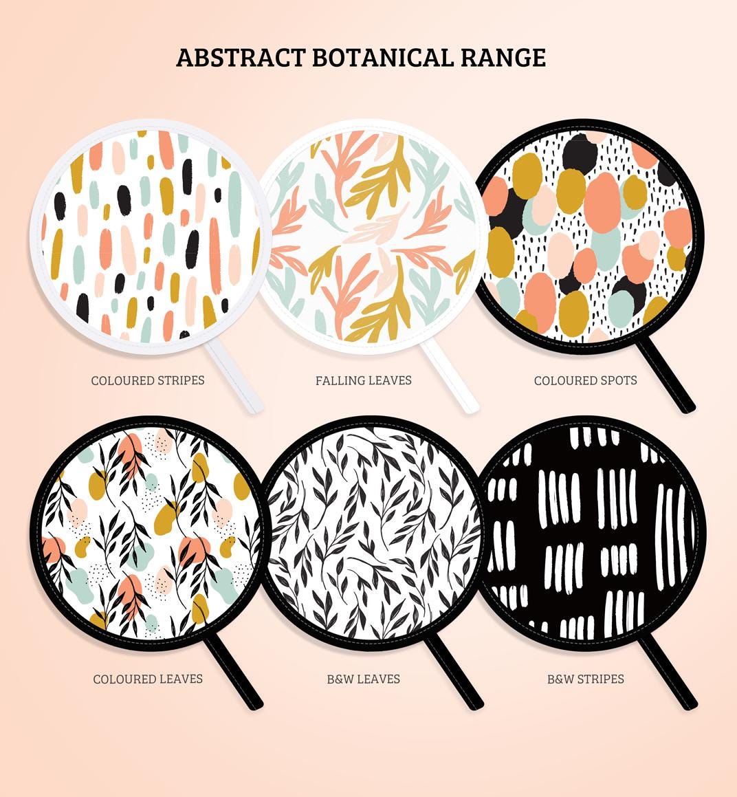Folding Fans with Pouch - Abstract Botanical Range - 6 Designs
