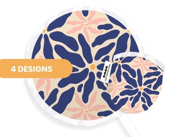 Vouwwaaiers met abstracte bloemen en zakje - 4 ontwerpen