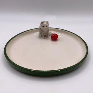 Cat Trinket Dish with Red Ball – Ceramic Holder Plate