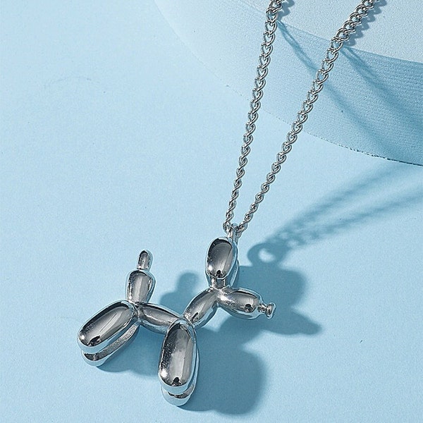 Silver, Black Balloon Dog Necklace,Gift For Dog Mom,Pet Lover Gift,Doggie Necklace Charm Necklace,Puppy Ballon Necklace,Mother's Day gift