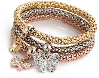Gold-Silver-Rose Gold Filled Stretch Bracelet, Pandora Charm Bracelet,3 Pieces Beaded Bracelets, Stackable Bracelets,Mother's Day gift