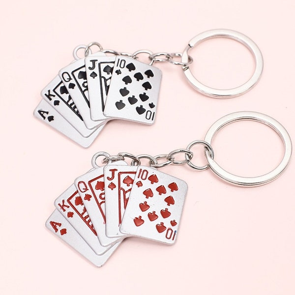 Playing cards polished metal keychains, Poker cards key rings,Sliver aces car keys holder poker,Cute keychains,Best Friend Gift,Gift for Him