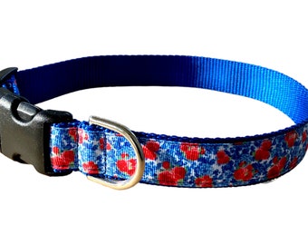 Garden Rose and Hydrangea Flower Print Dog Collar, Nature Inspired, Traditional Cottage Floral