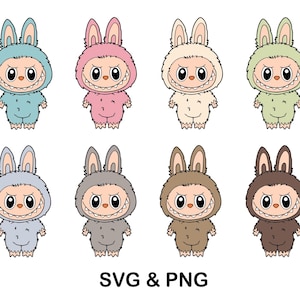 8 Svgs- en png-bundel, Labubu-personageontwerpen, Labubu-bundel Png Svg, digitale download