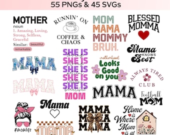 Mother's Day Files Bundle, Pngs and Svgs, Mom Life Svg, Mama Svg, Blessed Mama Svg, Mom quotes Svg, Digital download
