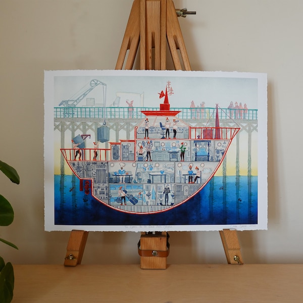 Ship Cross Section Illustration Limited Edition Giclee Print