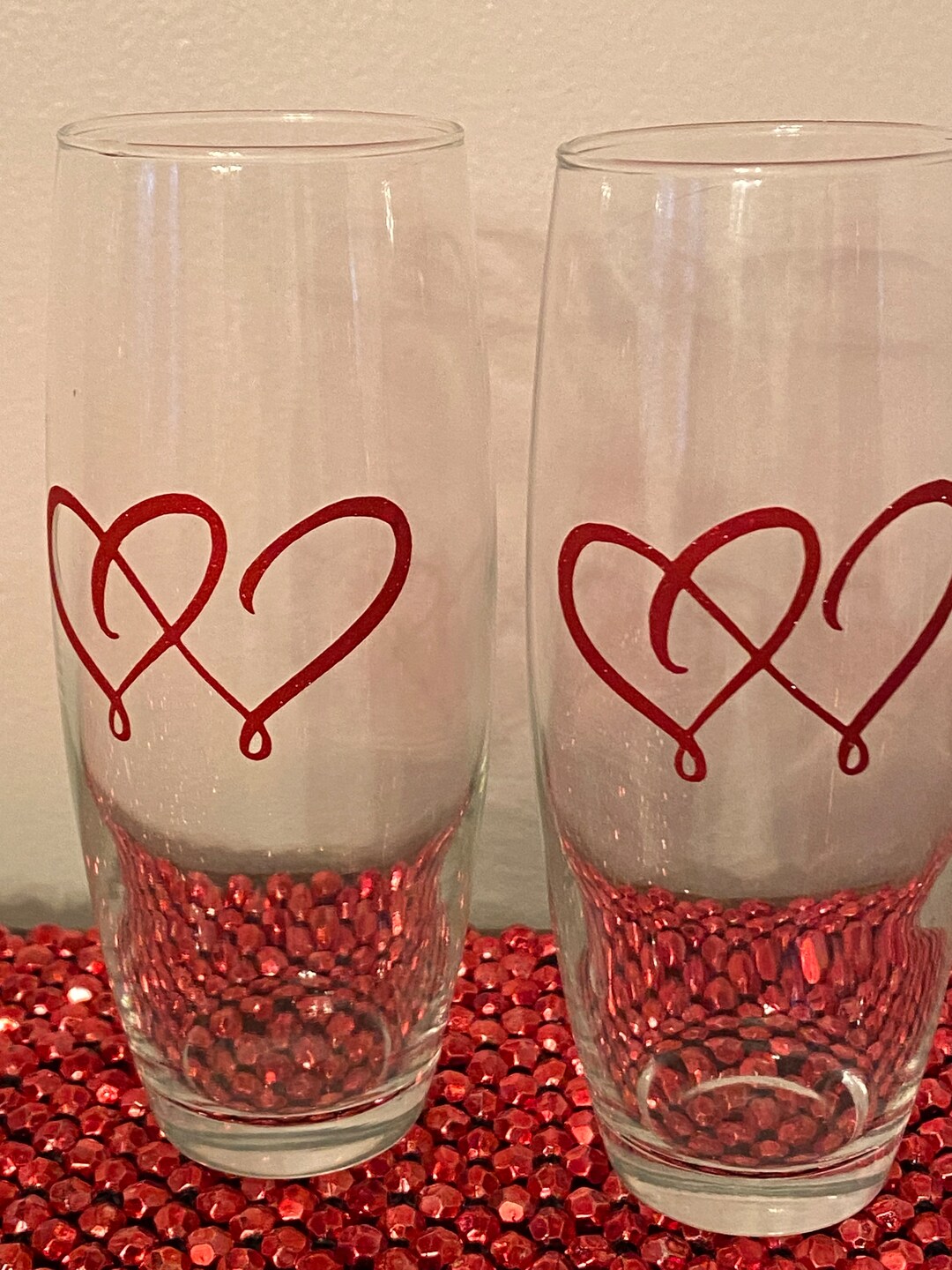 Double Heart Champagne Flutes Etsy