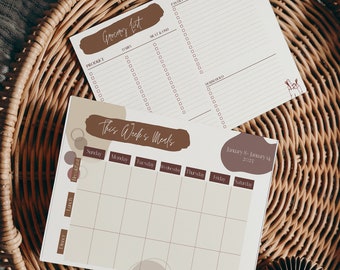 PDF Weekly Meal Planner, Weekly Meal Calendar, Weekly Grocery List, Printable Meal Planner, GoodNotes Planner