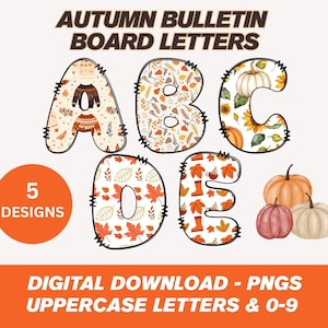 Bulletin Board Letters Autumn Numbers PNG, Door Decor Alphabet, Back to School, Classroom, Homeschool, Sunday School, Office, DIY Crafts