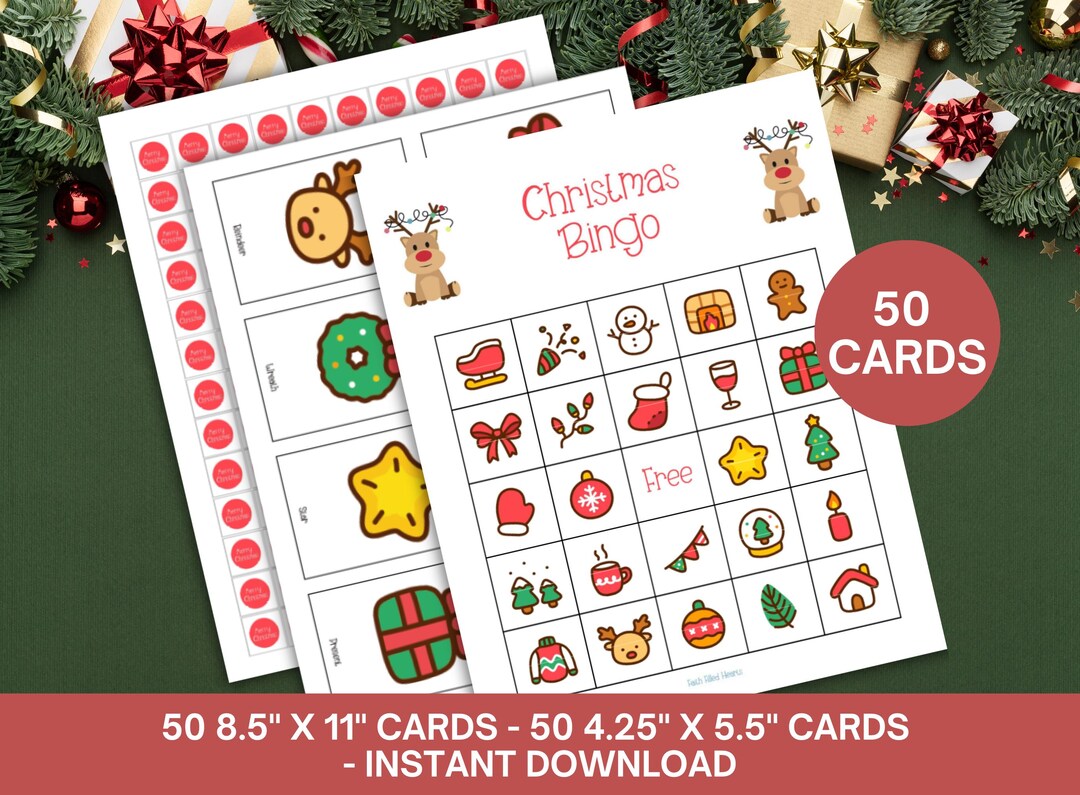 Christmas Bingo Game Set DIY Printable, Holiday Office Party Activity ...