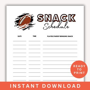Football Snack Schedule Template, Team Mom Food List Sign Up Sheet Printable PDF, Game Day Treats, Coach Resource, Sports Planner Insert