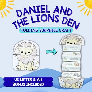 Daniel in the Lions Den Folding Surprise Craft, Daniel Lion Den Folding Craft, Sunday School Craft, Old Testament, Bible Coloring Page
