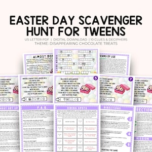 Indoor Easter Day Scavenger Hunt, Tween Treasure Card, Clues Riddle Codes, Mystery Printable Game Activity Family Party Kids, Age 7 to 12