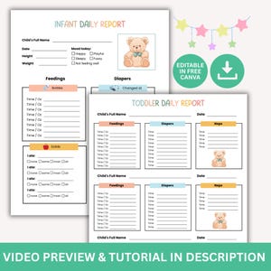 Editable Infant Toddler Daily Report Form, Canva Template, Home Babysitter, Sunday School Nursery, For Feeding, Diaper Change, Nap Recording