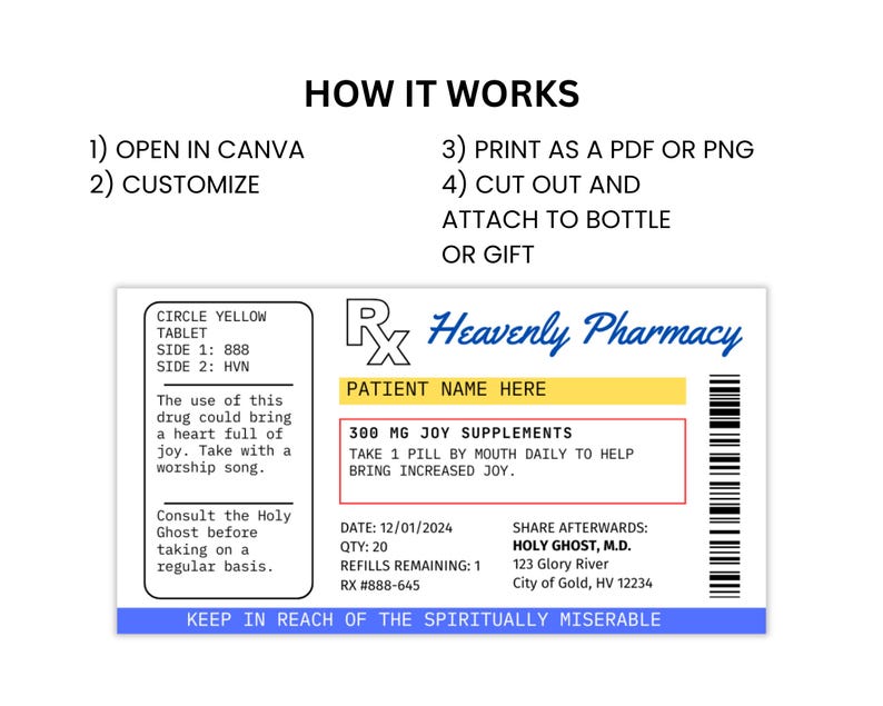 Fun Rx Label Editable Prescription Label, Canva Template, Pill Bottle Label, Candy ...
