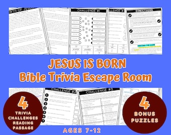 Escape Room For Kids, Bible Trivia Christmas Team Building, Sunday School Party Games, Puzzles, Tween Virtual Escape, Jesus Born, Printable