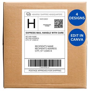 Plantilla de etiqueta de envío falsa, etiqueta de correo editable, etiquetas de correo personalizadas, regalo sorpresa, pegatina personalizada, etiqueta de remitente, regalo de fiesta