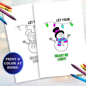 Christmas Coloring Card Printable, Snowman, DIY Holiday, Color Cards Kids, Printable Activity, Winter Fun, Coloring Page, Homemade cards