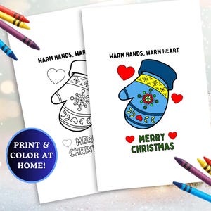 Cartão de colorir de Natal para imprimir, Luva, Faça você mesmo para o feriado, Cartões coloridos para crianças, Atividade para imprimir, Diversão de inverno, Página para colorir, Cartões caseiros