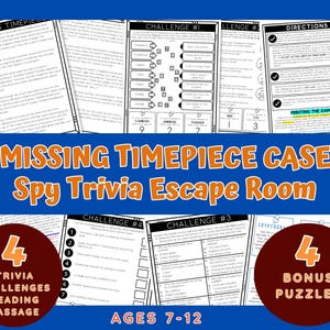 Printable Escape Room For Kids, Spy Trivia Theme Team Building, Sunday School Party Games, Puzzles, Tween Virtual Escape, Family Reunions