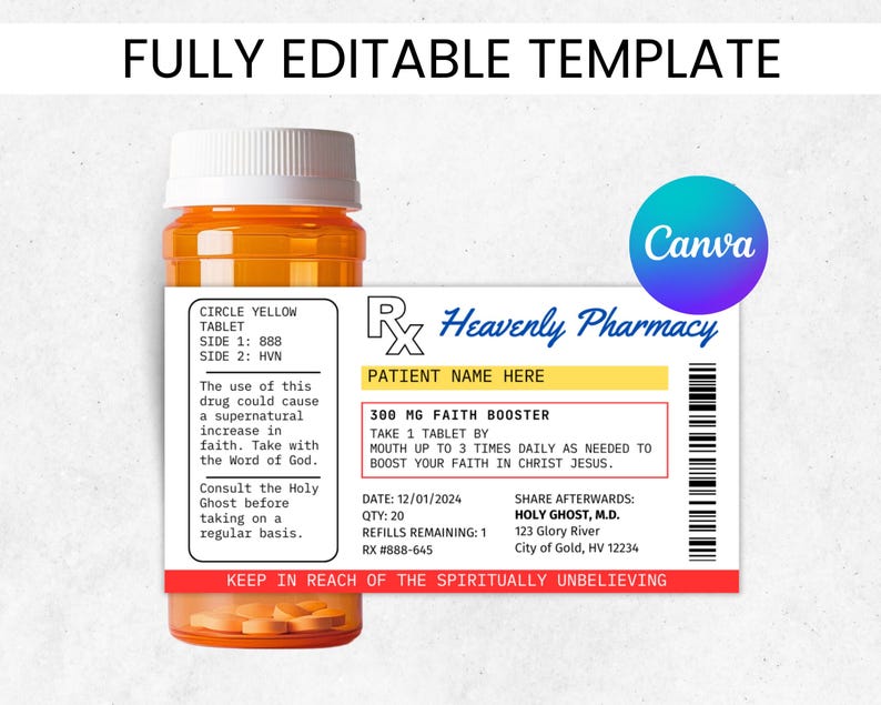 Prescription Label Template, Canva Template Editable, Pill Bottle Label ...