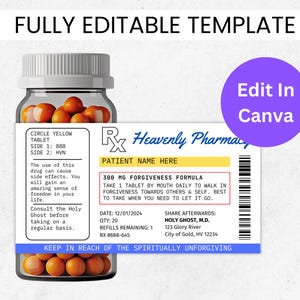 Prescription Label Template, Canva Template Editable, Pill Bottle Label, RX Label, Medicine Stickers, Bottle Labels, Party Favor Forgiveness