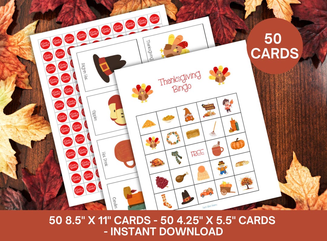 Thanksgiving Bingo Card Game Set Printable, DIY Thanksgiving Activity ...