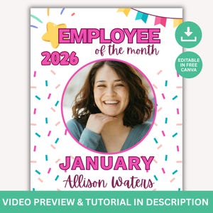 Editable Employee of Month, Canva Template, Appreciation Flyer, Daycare Teacher Award, Sunday School Certificate, Workplace Reward