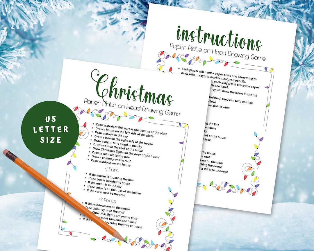 Paper Plate on Head Christmas Drawing Games Printable, Family Game ...