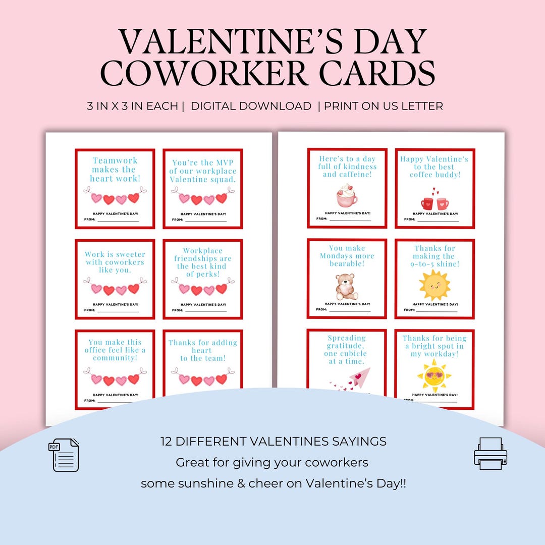 Coworker Valentine Cards Printable, Fun Employee Work Personalized ...