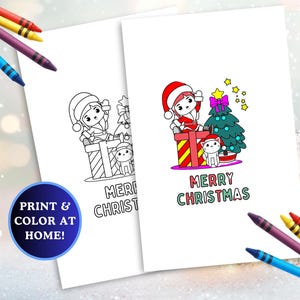 Christmas Coloring Card Printable, Child Cat, DIY Holiday, Color Cards Kids, Printable Activity, Winter Fun, Coloring Page, Homemade cards