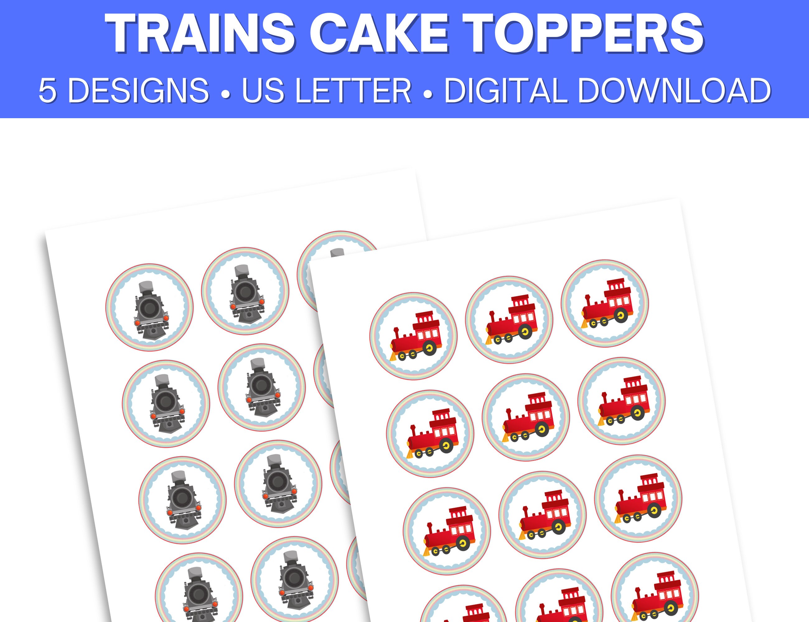 Trains Printable Cupcake Toppers: 5 Different Designs Each PDF Sheet ...