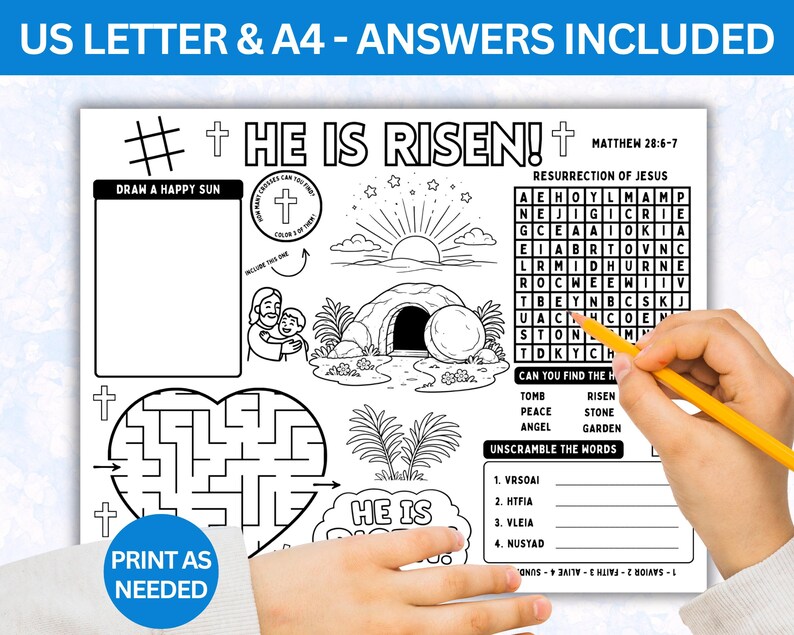 Jesus Resurrection Easter Activity Sheet, Sunday School Craft Placemat ...