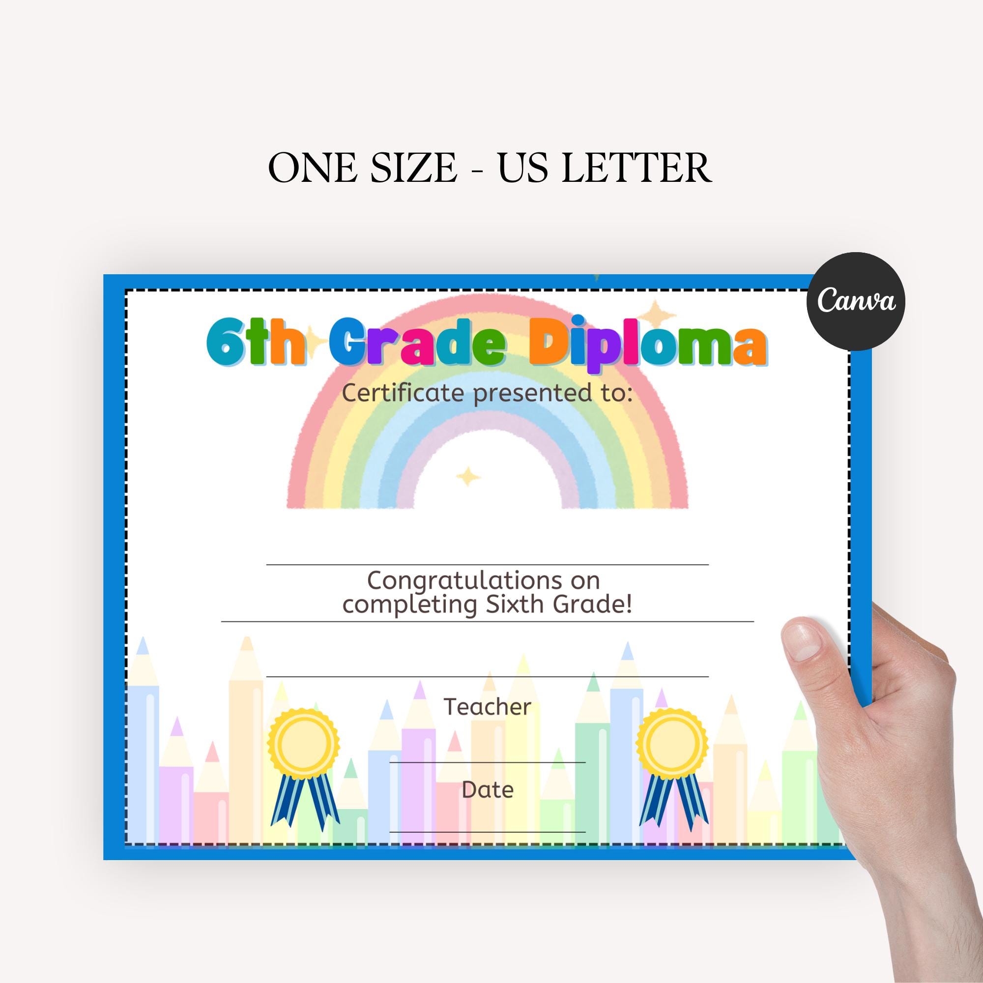 Editable Sixth Grade Graduation Certificate, DIY Diploma Template ...
