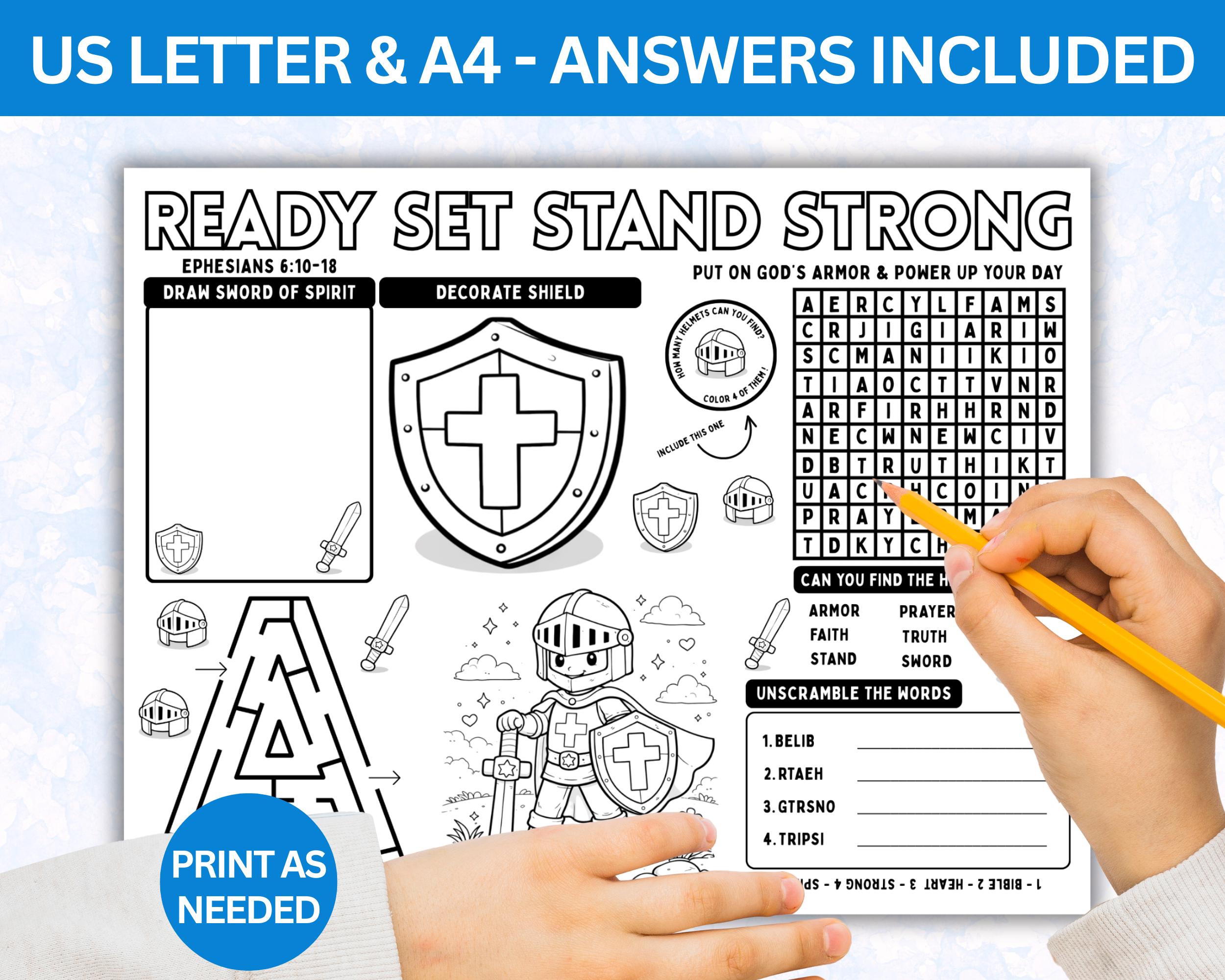 Armor of God Activity Sheet, Sunday School Placemat, Kids Bible ...