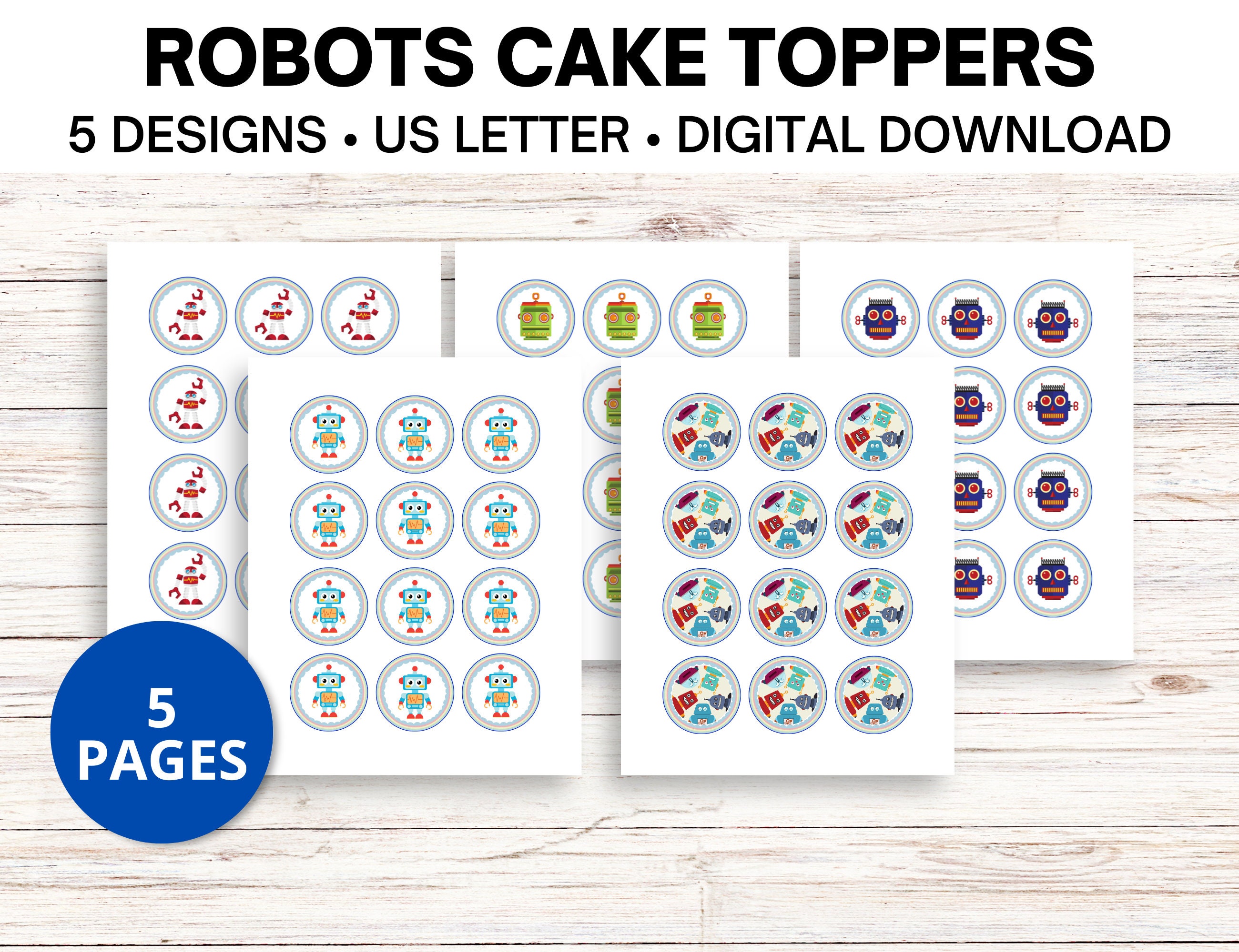 Robots Party Printable Cupcake Toppers: 5 Different Designs Each PDF ...
