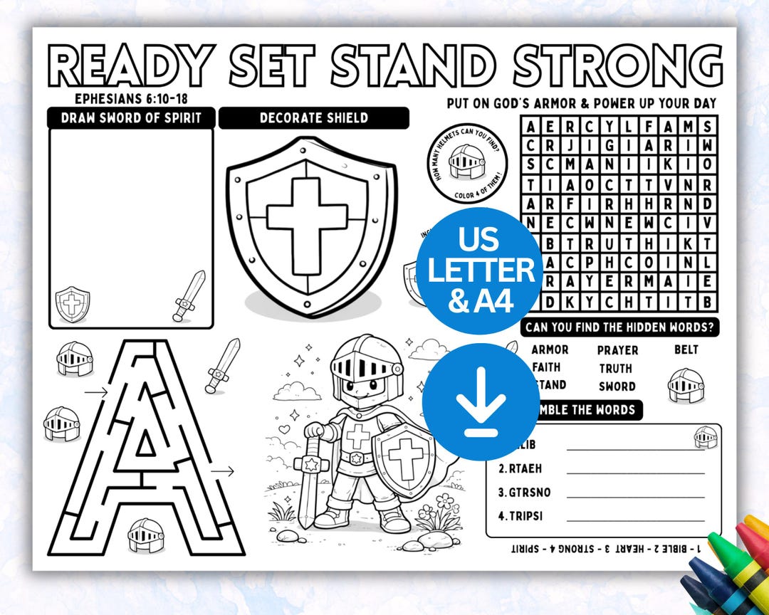 Armor of God Activity Sheet, Sunday School Placemat, Kids Bible ...