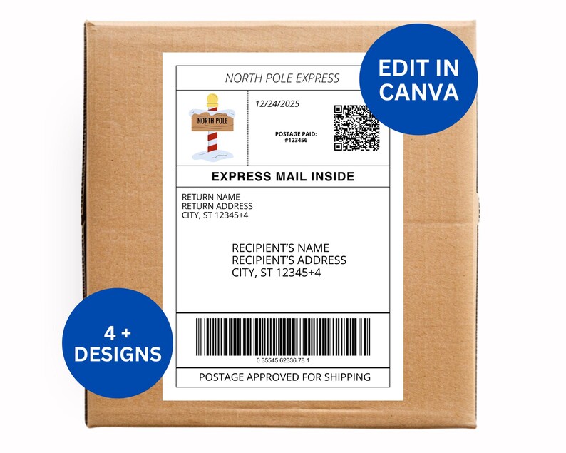 Fake Shipping Label Template, Editable Christmas North Pole Express ...