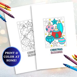 Cartão de colorir de Natal para imprimir, enfeites, faça você mesmo para o feriado, cartões coloridos para crianças, atividade para imprimir, diversão de inverno, página para colorir, cartões caseiros