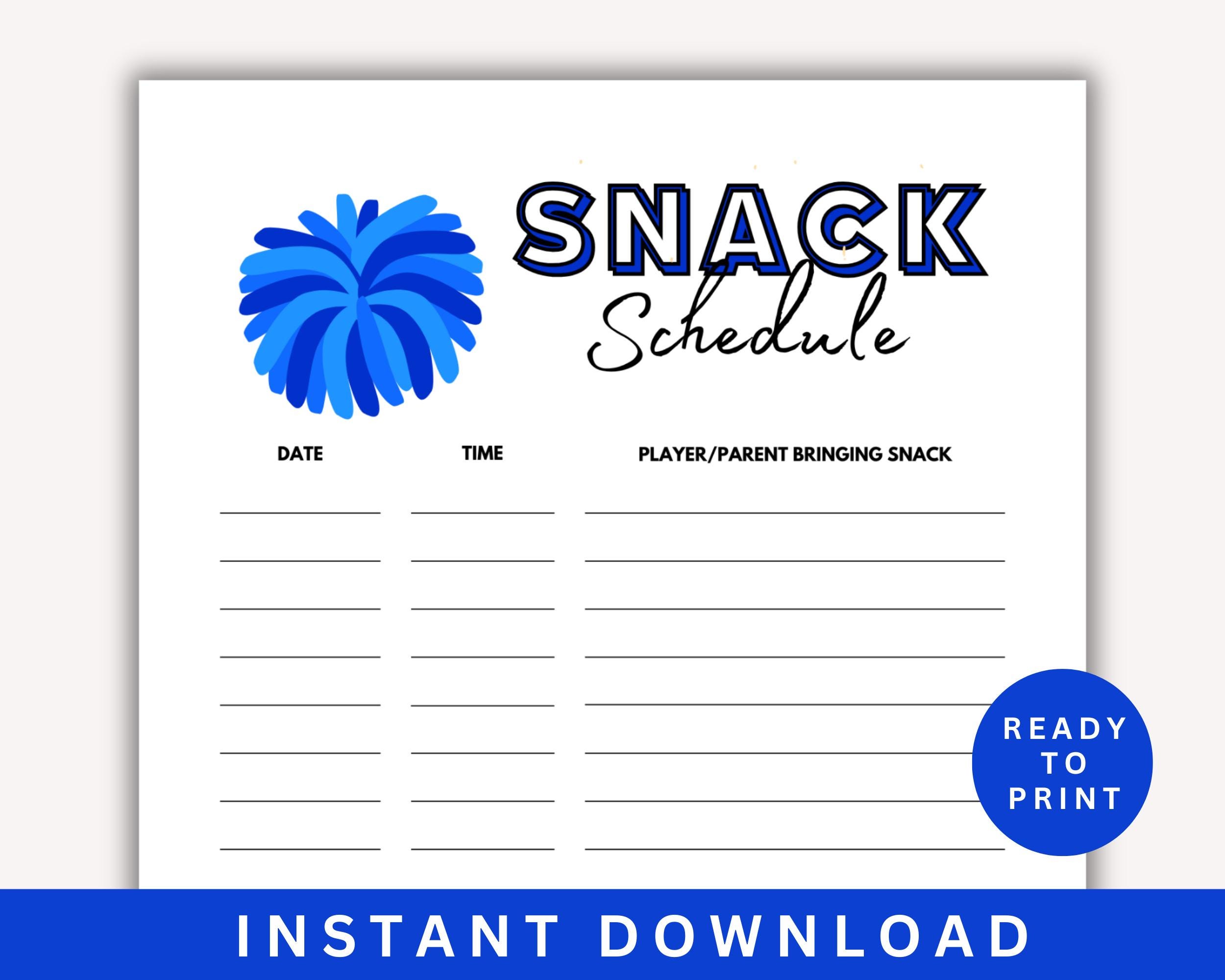 Cheer Snack Schedule Template, Team Mom Food List Treats Sign up Sheet ...