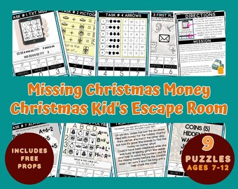 Weihnachts-Escape-Room zum Ausdrucken für Kinder, Spiele für die Feiertage, Kinderrätsel, virtueller Teambuilding-Escape-Room: Verschollenes Weihnachtsgeld