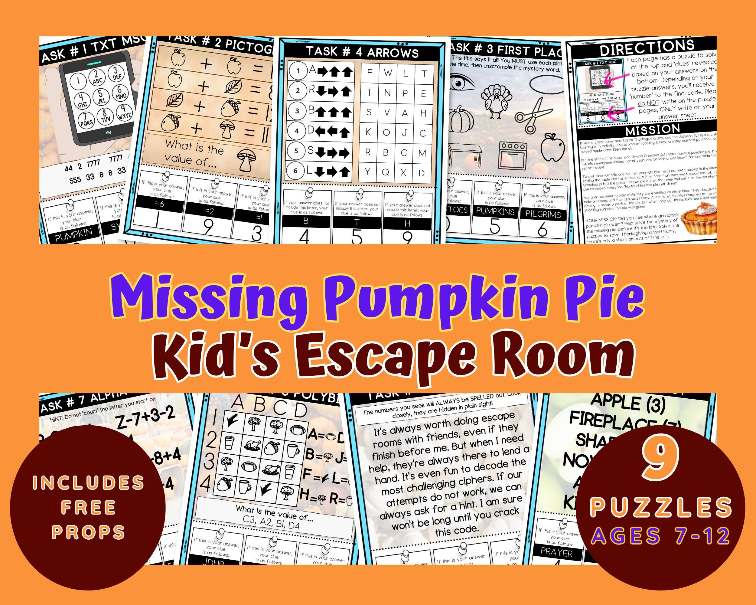 Printable Thanksgiving Escape Room for Kids, Holiday Party Games, Kids ...