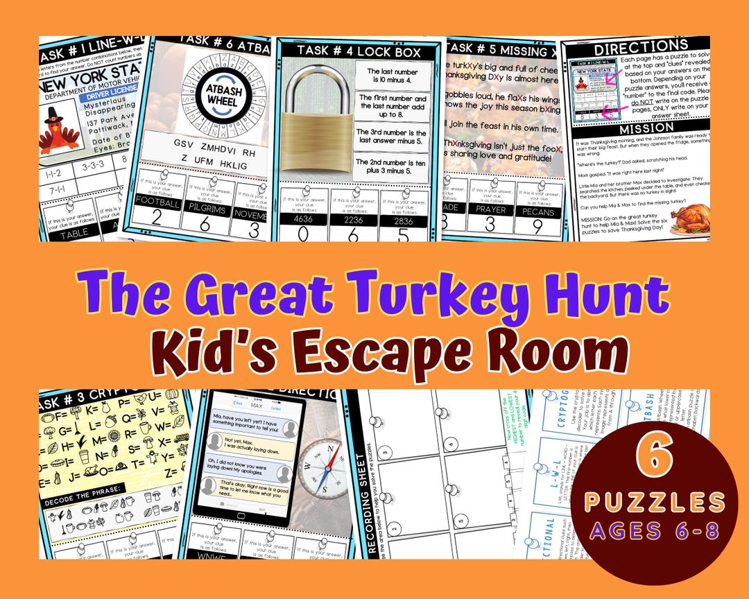 Printable Thanksgiving Escape Room for Kids, Holiday Party Games, Kids ...