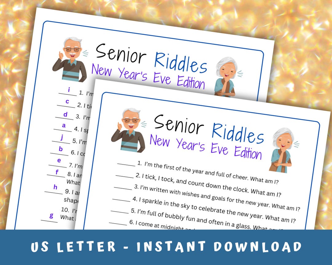 Printable New Year's Eve Senior Riddles, Family Game Night Parties, Fun ...