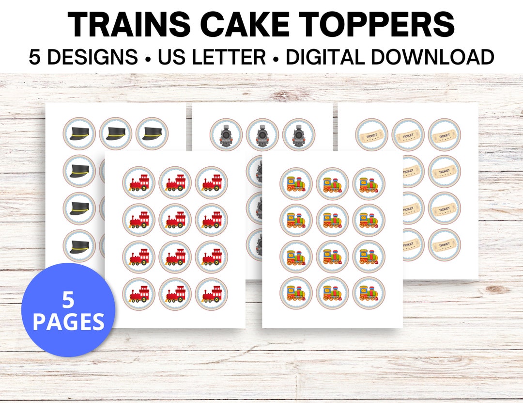 Trains Printable Cupcake Toppers: 5 Different Designs Each PDF Sheet ...