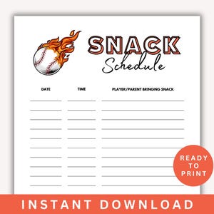 Baseball Snack Schedule Template, Team Mom Food List Sign Up Sheet Printable PDF, Game Day Treats, Coach Resource, Sports Planner Insert