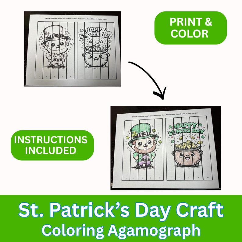 St Patricks Day Agamograph Printable, 3D Coloring Page, Cut Paste Craft ...