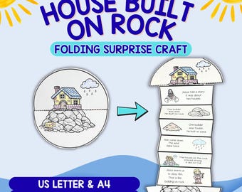 House Built on Rock Folding Craft, House Built on Sand Folding Surprise Craft, Sunday School Craft, Bible Coloring Pages, New Testament